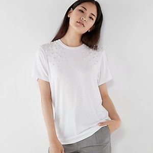 Express Pearl Embellished Girlfriend Tee